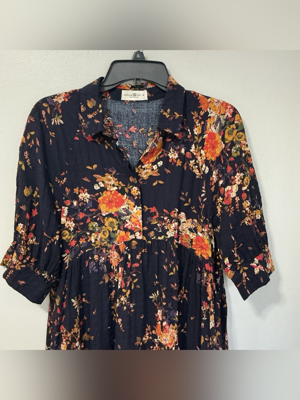 Natural Life Rebecca Midi Dress Navy Red Bouquets Floral Boho Pockets M - Picture 3 of 7